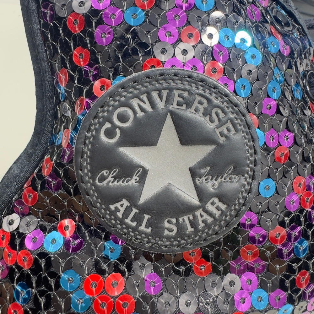 Converse Chuck Taylor All Star Hi Sequins Womens 8 Black Blue Cherry Red Bling - Picture 13 of 16